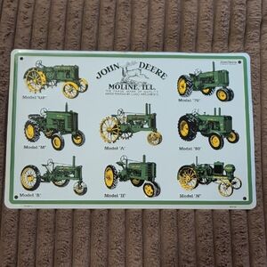 John Deere Classic Tractor Models Sign - Green and Yellow